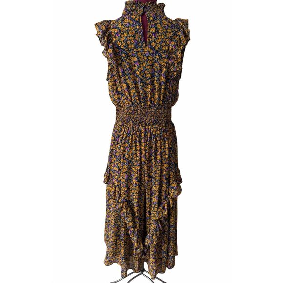 Lulus Midi Dress Evalina NEW Sleeveless Mustard Yellow Floral Print Mock Neck La - Picture 5 of 11